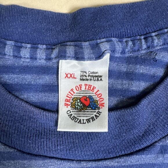 Vintage 90s Fruit of the Loom Striped Tee XXL Grunge USA Single Stitch - Picture 2 of 11